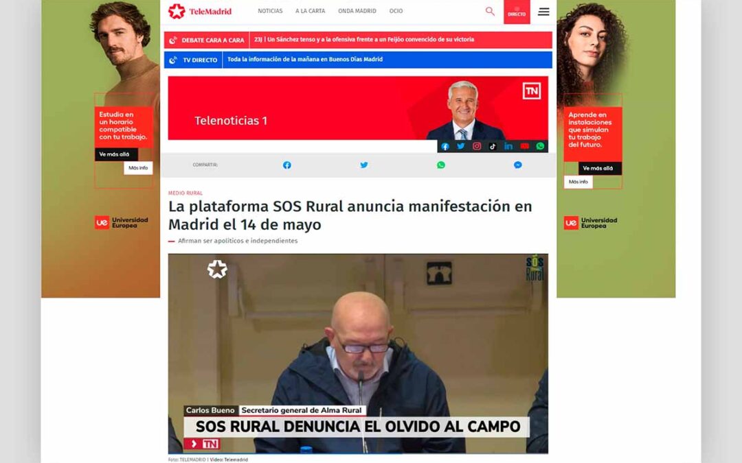 La plataforma SOS Rural anuncia manifestación en Madrid el 14 de mayo