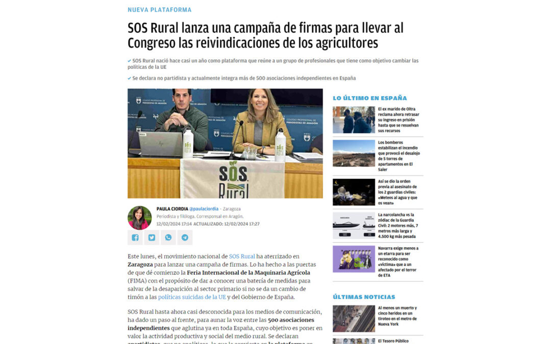 SOS Rural lanza una campaña de firmas para llevar al congreso las reivindicaciones del campo